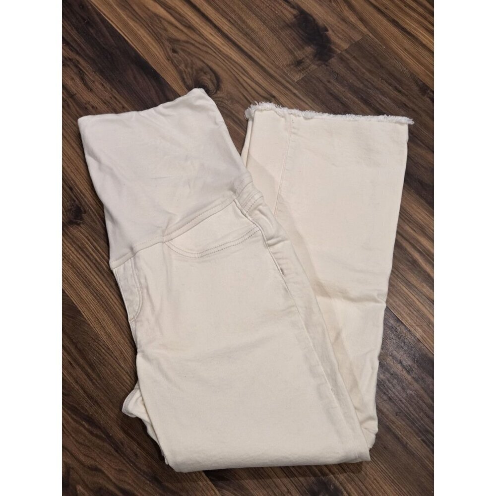 Mango Maternity Jeans Over The Belly Crop Frayed Hem Sz 6/8